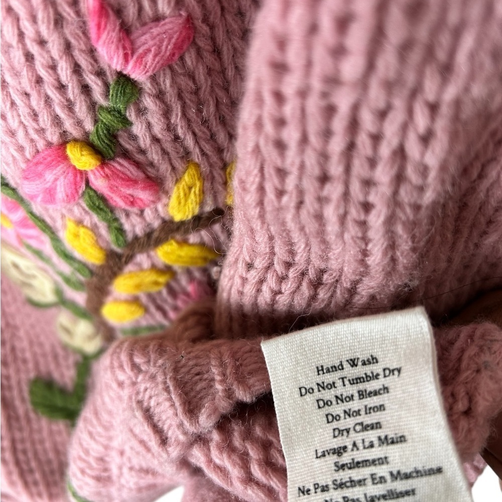 LoveShackFancy Pink Floral Anastasia Cardigan SZ S Knit Embroidered - Picture 6 of 6